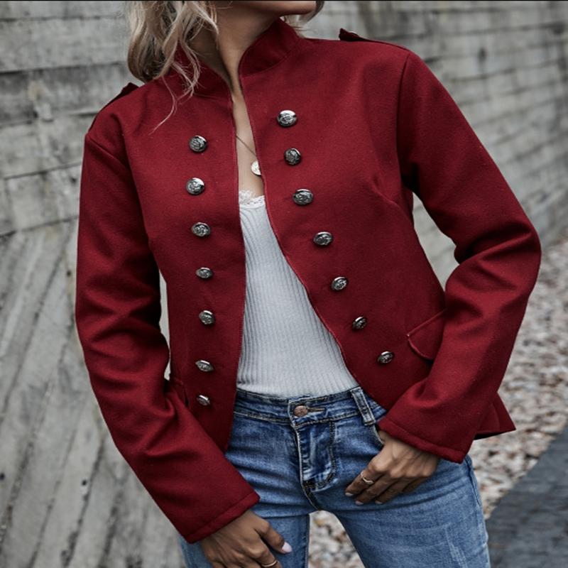 

Women s Office Coat Spring and Autumn Short Fleece Button Suit Coat 5XL червоний