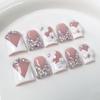 10 Pcs French Nude Pink Short Press On Nails Full Cover Rhinestone Flower Design Handmade Wearable Manicure Tips