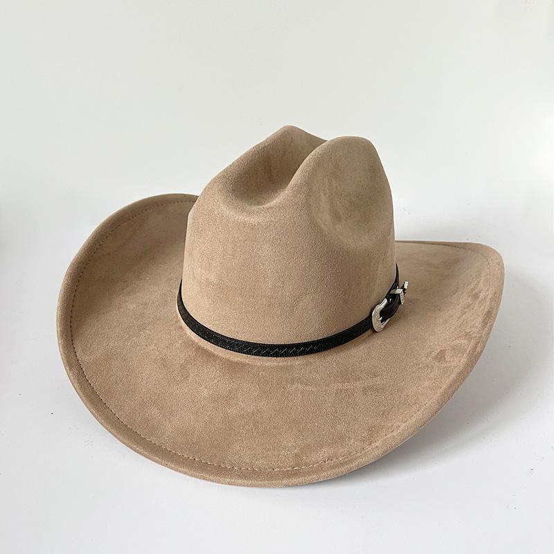 Vegan Suede Wide Brim Rancher Hat Metal Buckle Boot Accessories for Men and Women Cowboy Hat Cattleman Style Unisex Fedora