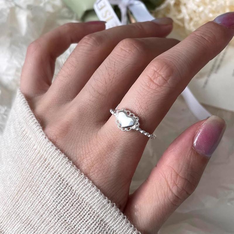 Chic Minimalist Lace Bow Heart Ring For Women High-end Open Adjustable Fashion