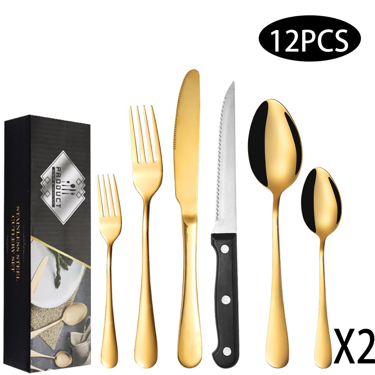 

Stainless steel knife, fork and spoon 24-piece set Dessert spoon Western tableware set Family restaurant steak knife and fork