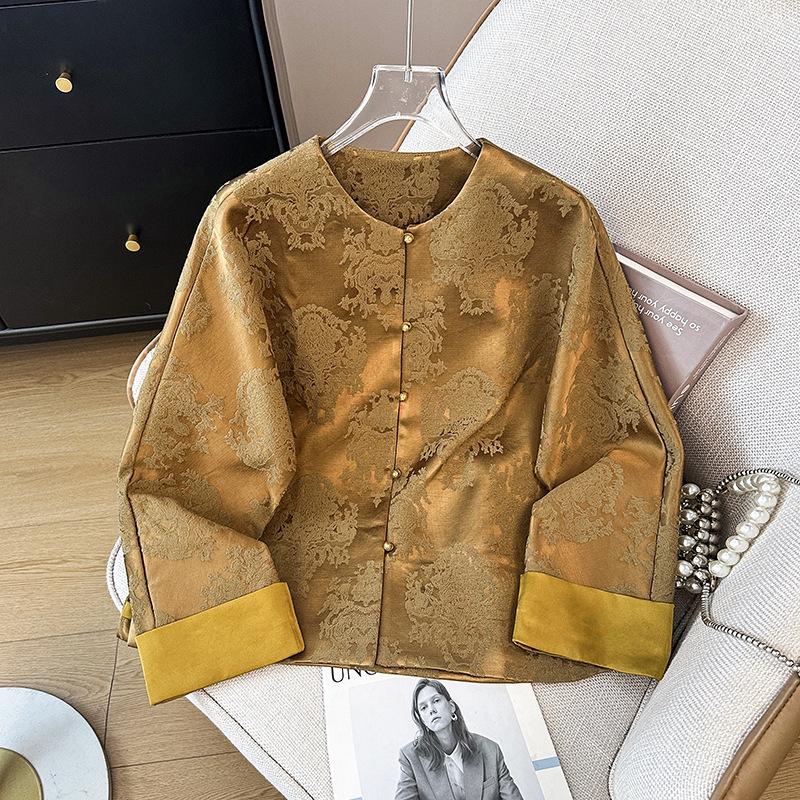 Middle-Aged Women s Ethnic Style Satin Embroidered Plus Size Spring Jacket Large