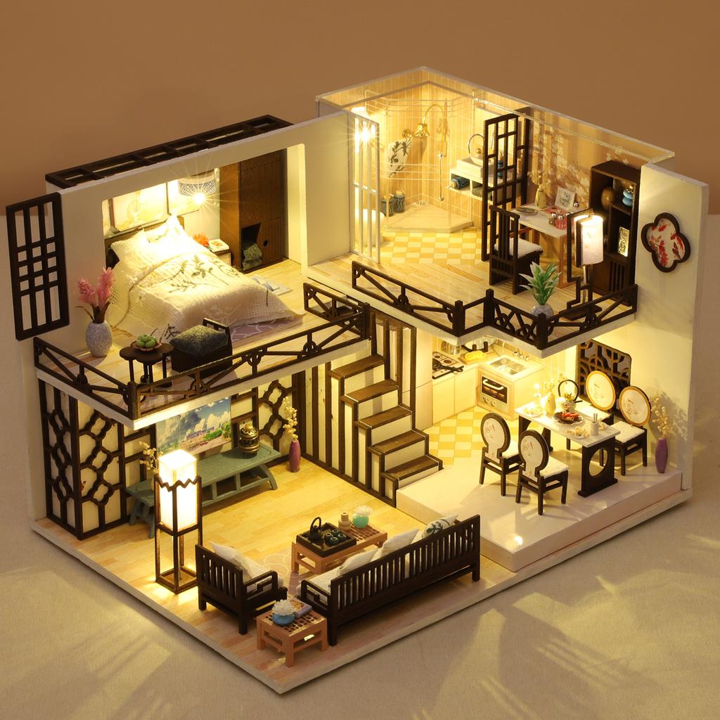 Doll House Kit Mini DIY Handmade 3D Puzzle Assembly Building Duplex Apartment Model Toys Home Bedroom Decoration