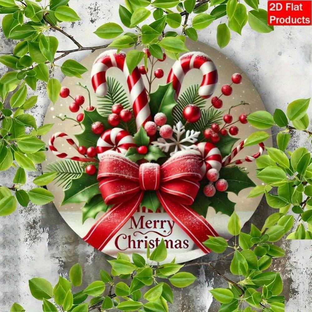Vintage Metal Tin Sign Candy Canes Christmas Decor Round Wall Hanging Art Home Bar Cafe