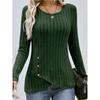Women's Long-sleeved V-neck Top for Women's Buttons Asymmetric Knitted Base Shirt T-shirt for Women