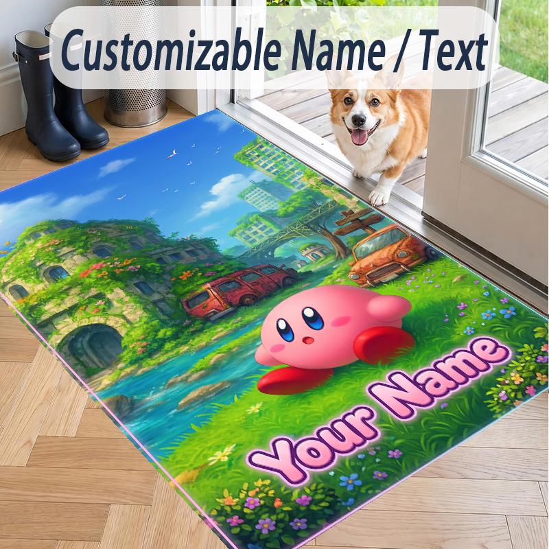 Custom Text Kirby Pattern Floor Rug Soft Indoor Carpet Mat Living Room Bedroom