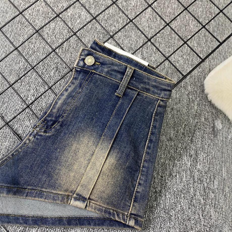 2025 Summer Retro High-Waist A-Line Denim Shorts for Women