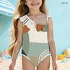Costume da bagno intero da bambina a spalla singola con volant e stampa
