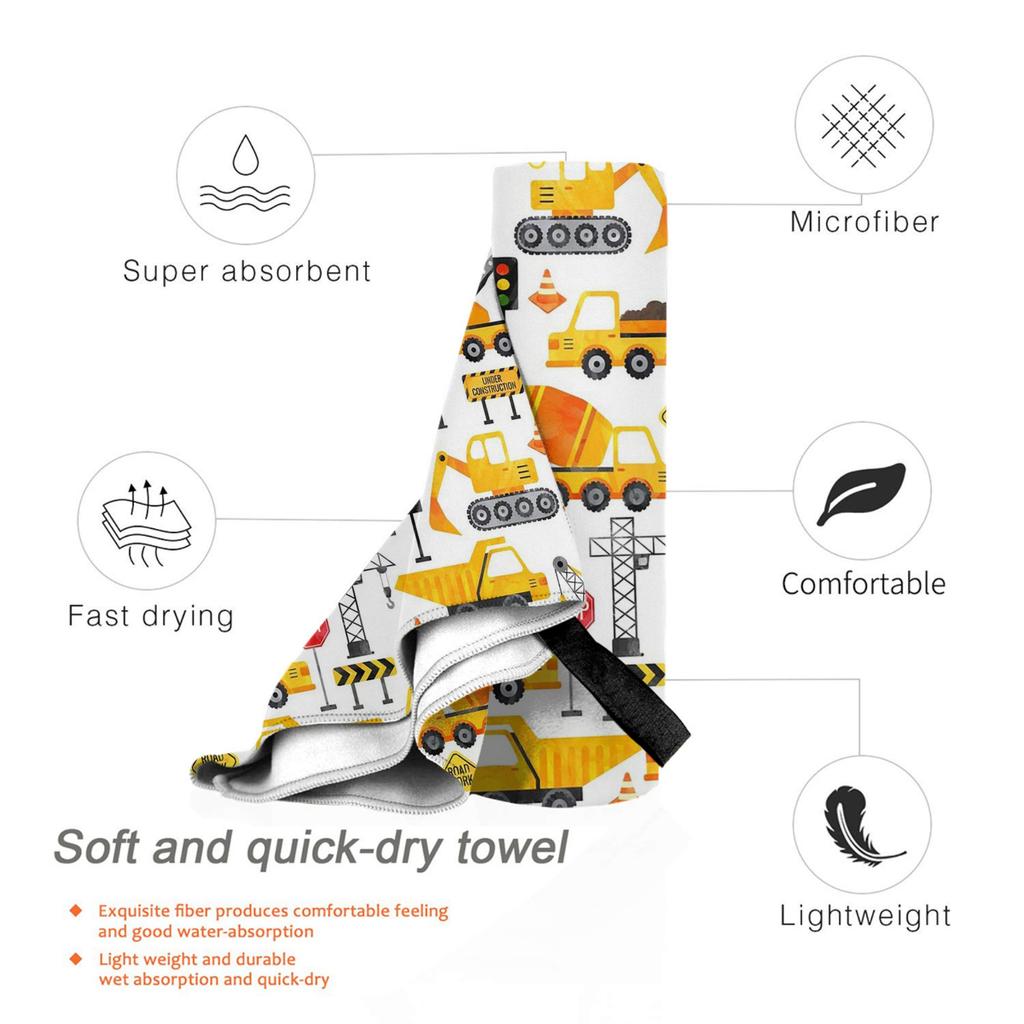 Road Work Watercolor Construction Vehicles Beach Towel Soft Microfiber Quick Dry Absorbent Quick Towels For Bath