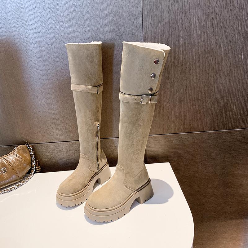 Winter Plus Velvet Knee-High Boots 2025 New Women's Shoes Side Zipper Women's Boots Fashion Metal Decoration Modern Boots Women