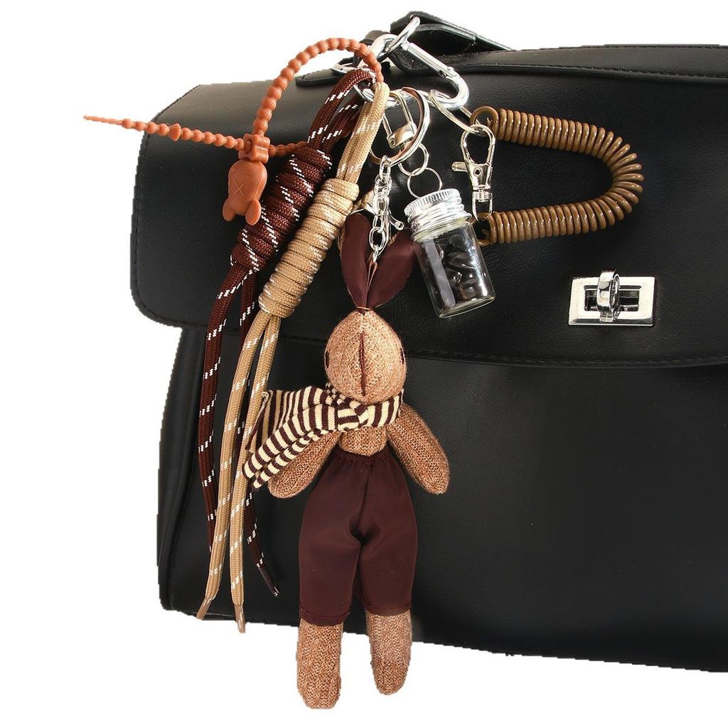 Style Personality Creativity Cute Plush Doll Scarf Little Rabbit Pendant Coffee Bean Bag Pendant Keychain