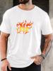 Unisex Black Crew Neck Tee Flame Style Nf Letter Graphic Hip Hop Streetwear Soft Cotton Male Casual Short Sleeve Daily Tops