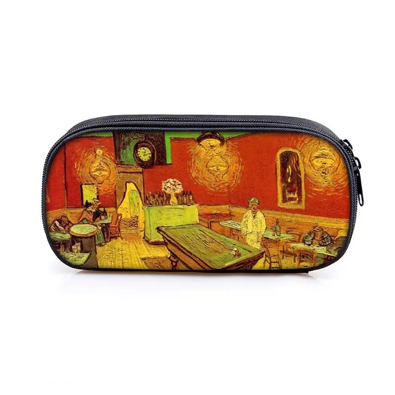 Famous Oil Painting Sunflower Skeleton Cosmetic Case Pencil Bag Van Gogh Stationary Bag Boys Girls Pencil Box School Supplies