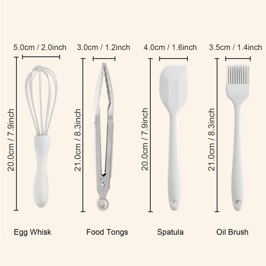 4 pcs White Silicone Kitchen Cooking Utensils Set
