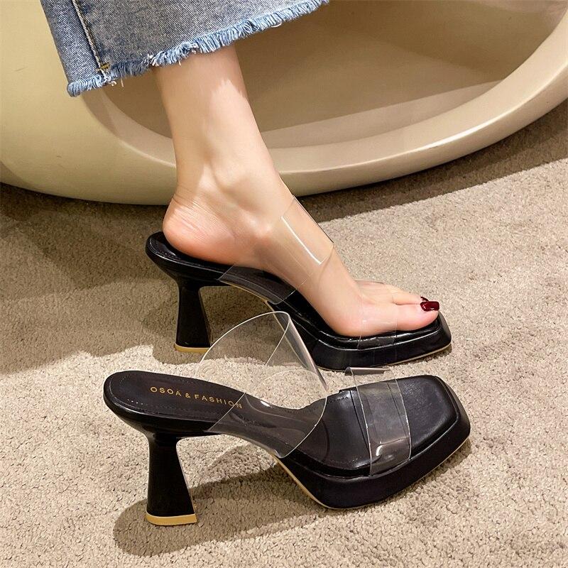 

Сандалии на высоком каблуке для женщин, повседневная обувь для женщин, прозрачные летние сандалии на платформе без шнуровки, большие размеры 40 чёрный