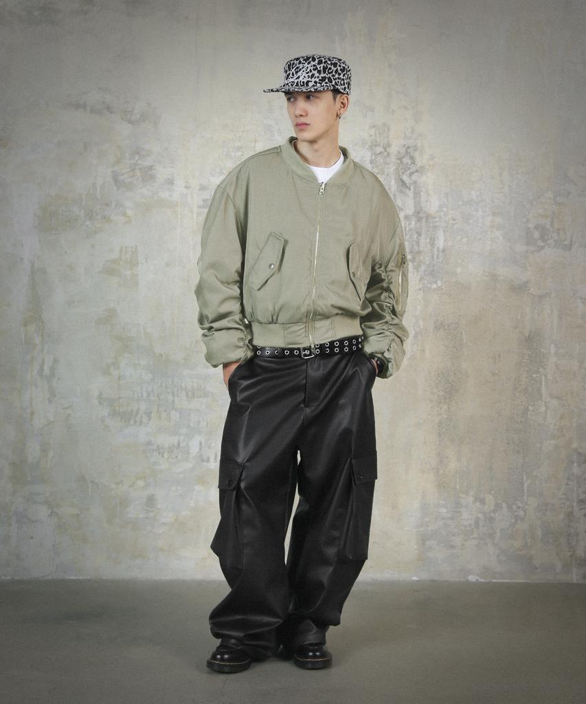 Rockpsycho Not Normal Crop Bomber Jacket Olive Green