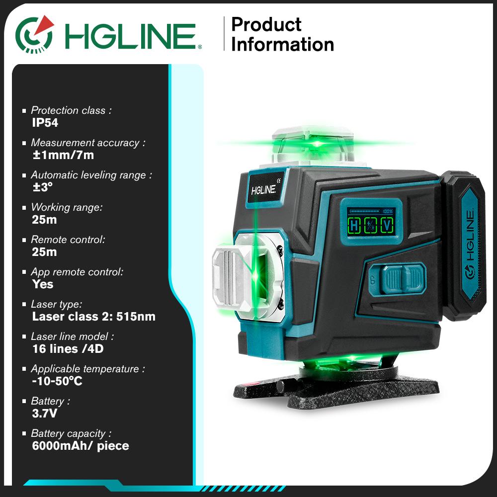 HGLINE 16 4D Lines Laser Level With APP Remote Control Selfleveling 360 Horizontal & Vertical Laser Level Construction Tool