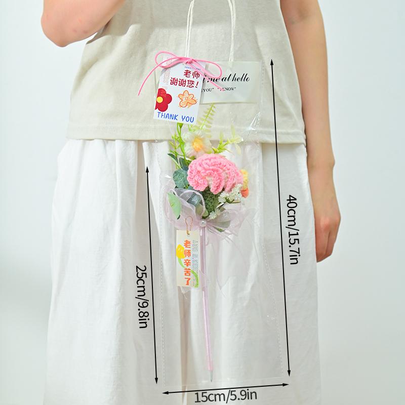 Crochet Flower Pen Black Ballpoint Pen Woven Bouquet Pens Black Ballpoint Artificial Flower Stationery Pen Teachers ' Day Gifts