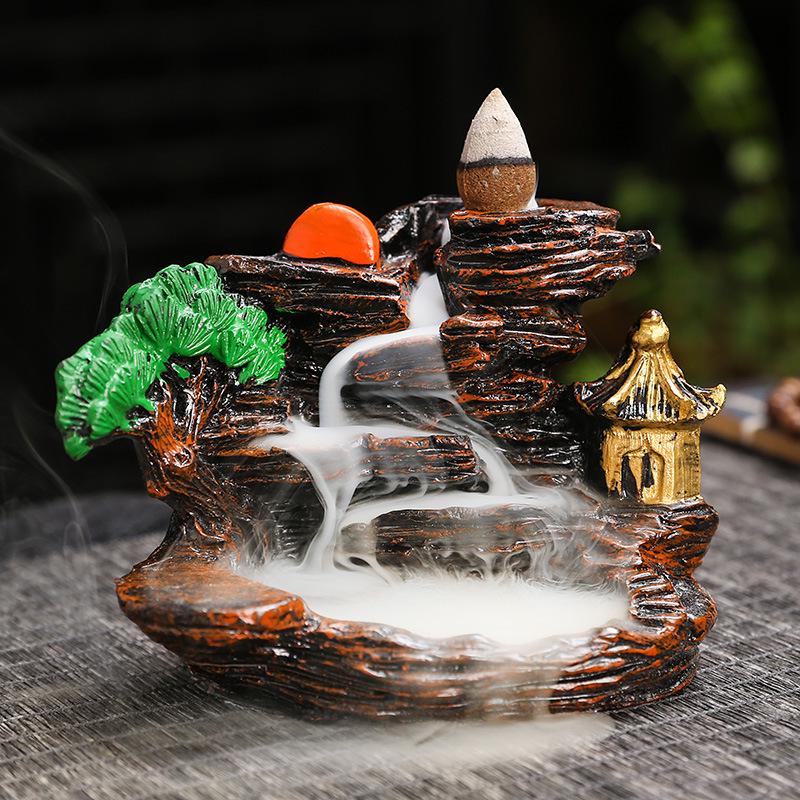 Zen Resin Backflow Incense Burner - Decorative Mountain Design for Home or Office
