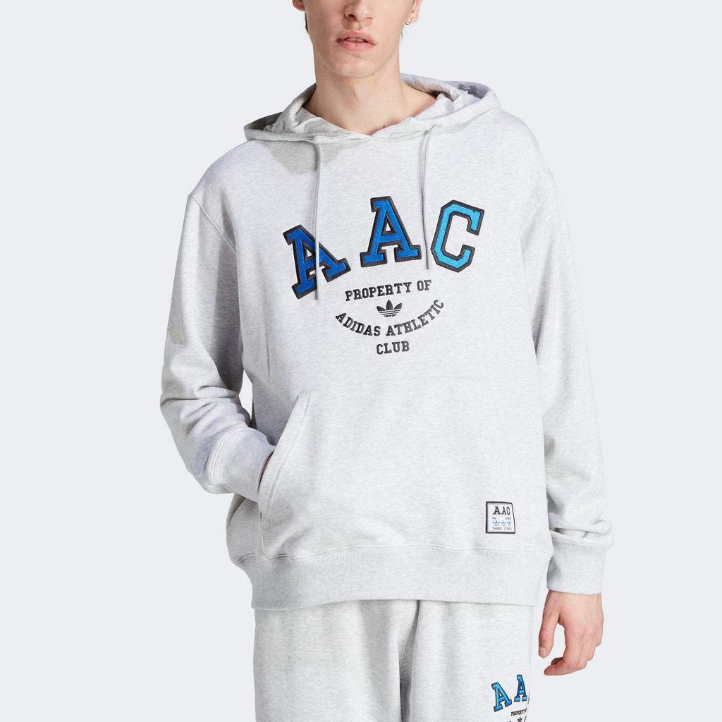 Adidas Originální mikina s kapucí přes hlavu, ležérní sportovní s potiskem písmen, s dlouhým rukávem, pánské topy, šedá IM4577