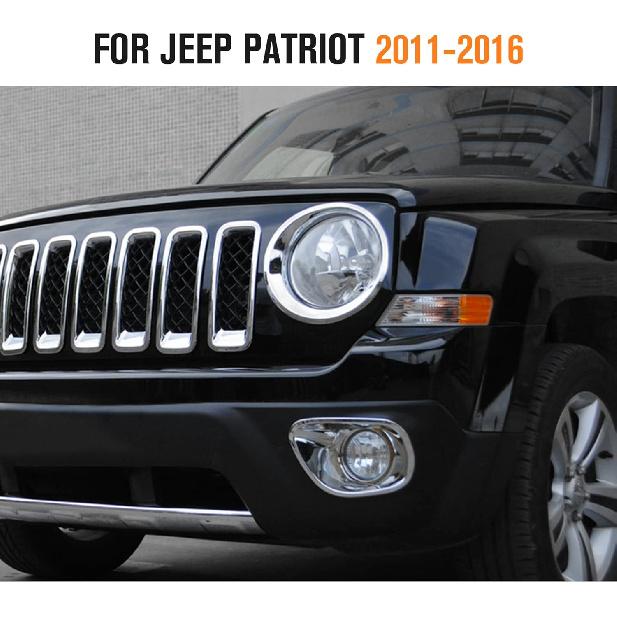 Front Headlight Bezels Cover Trim for Jeep Patriot 2011-2016 (Chrome)