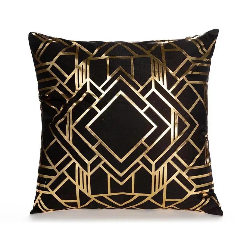 Modern Geometric Gold Bronzing Plants Leaves Cushion Cover Super Quality Polyester Pillow Cover Decorative Pillow for Sofa Chair