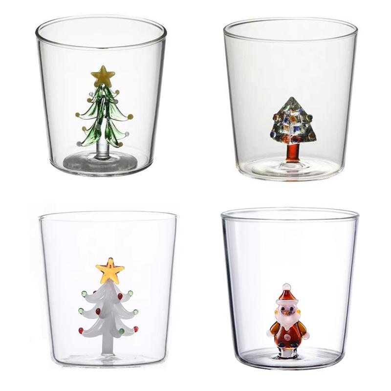 2/4 ks 3D Vzory Vánoční Sklenice Sada Kávový Vínový Hrnek Vánoční Sklenice na Mléko Pro Domácí Dekoraci Vánoční Dárek 300ml
