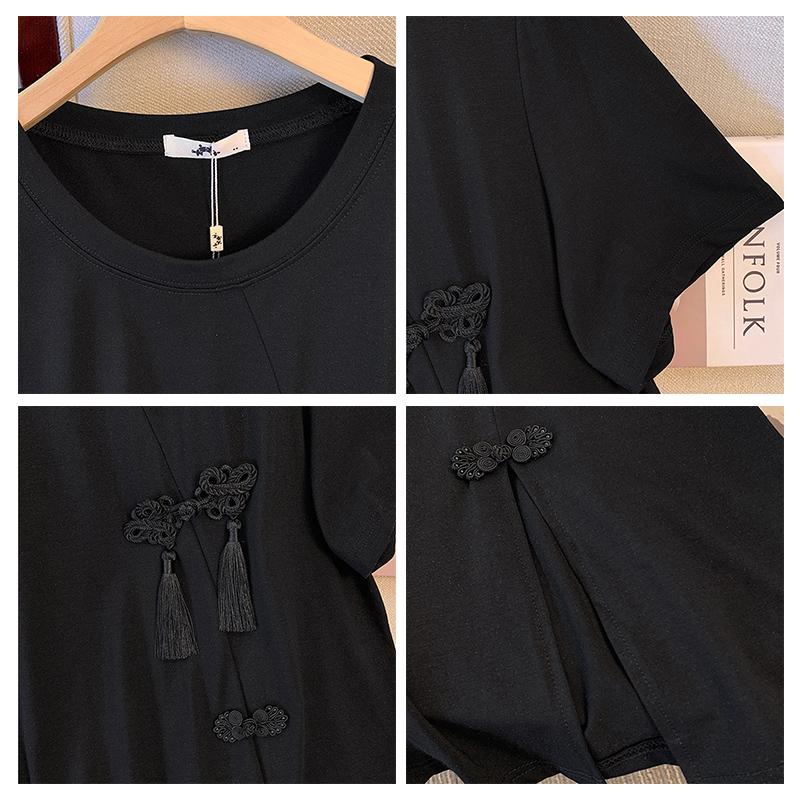 Abbigliamento da donna taglie forti, stile cinese moderno vintage, Repubblica di Cina, top a maniche corte con ricamo