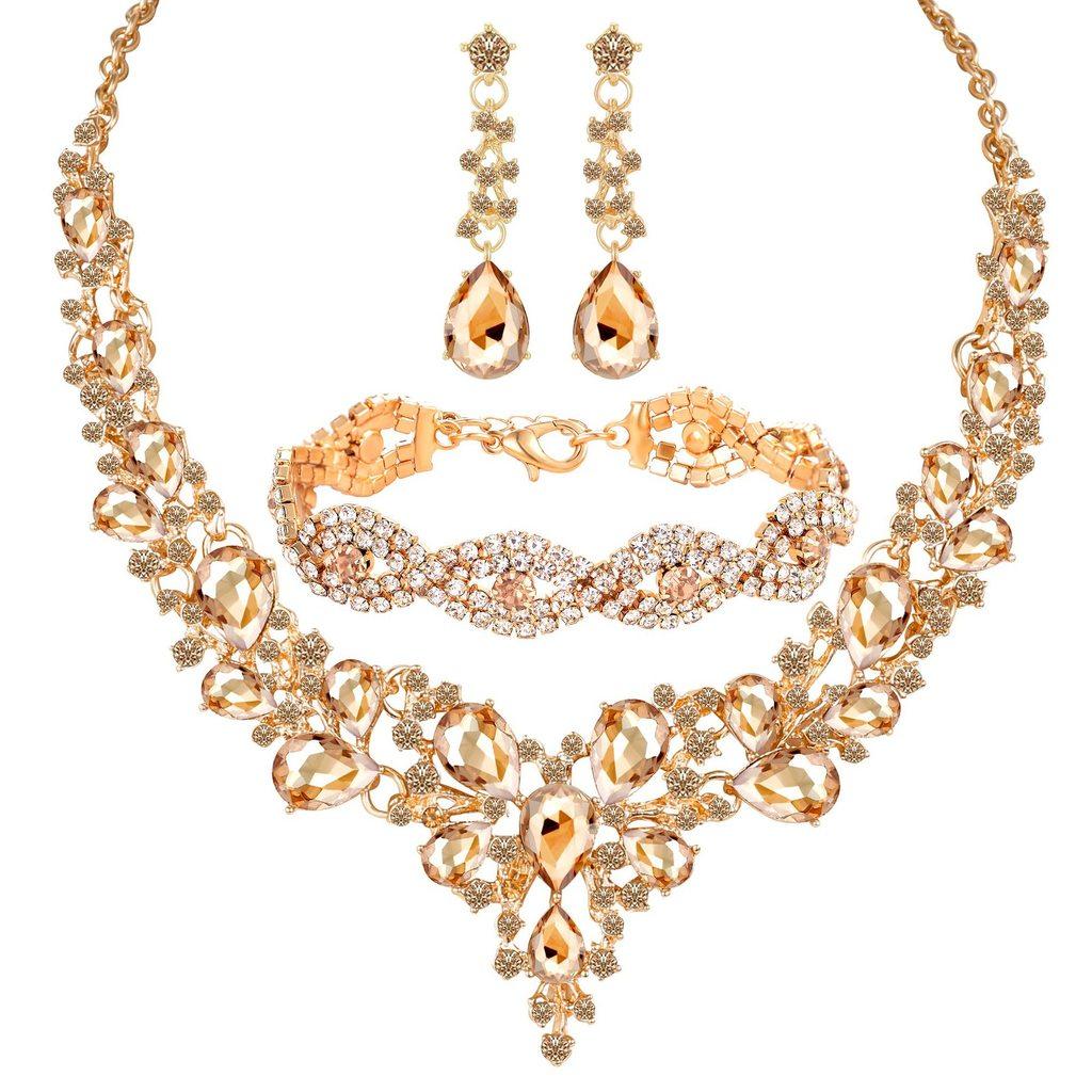 Fashion Jewelry Set With Water Diamond Geometric Necklace And Earrings For Women
