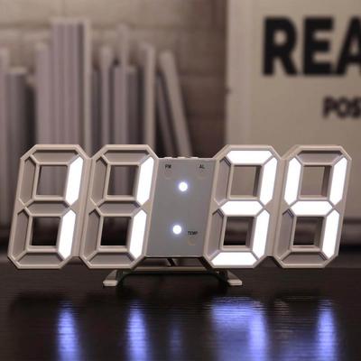 LED Digital Desk Alarm Clock Silent 3D Digital Wall Clock Desktopfor Living Room Bedroom White