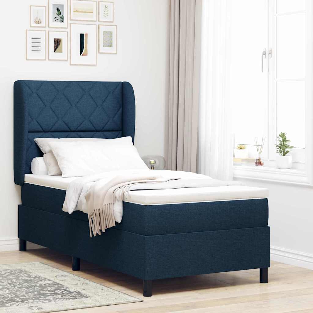 Boxspring Bed with Headboard Blue 90 x 200 cm Fabric