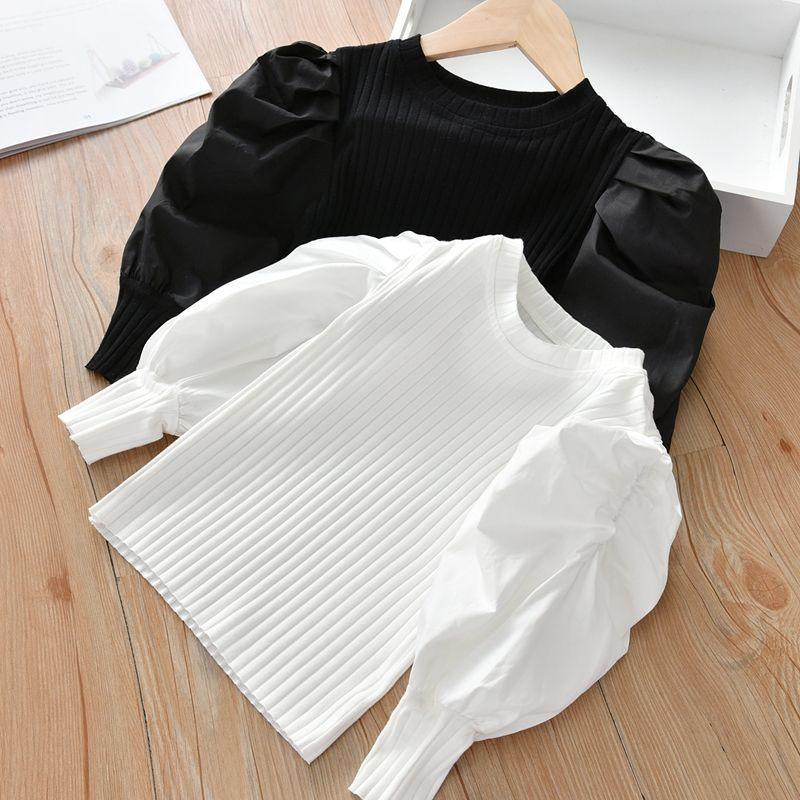 

Girls 2025 Puff Sleeve Ribbed Long-Sleeve Spring Top 90 cm синій