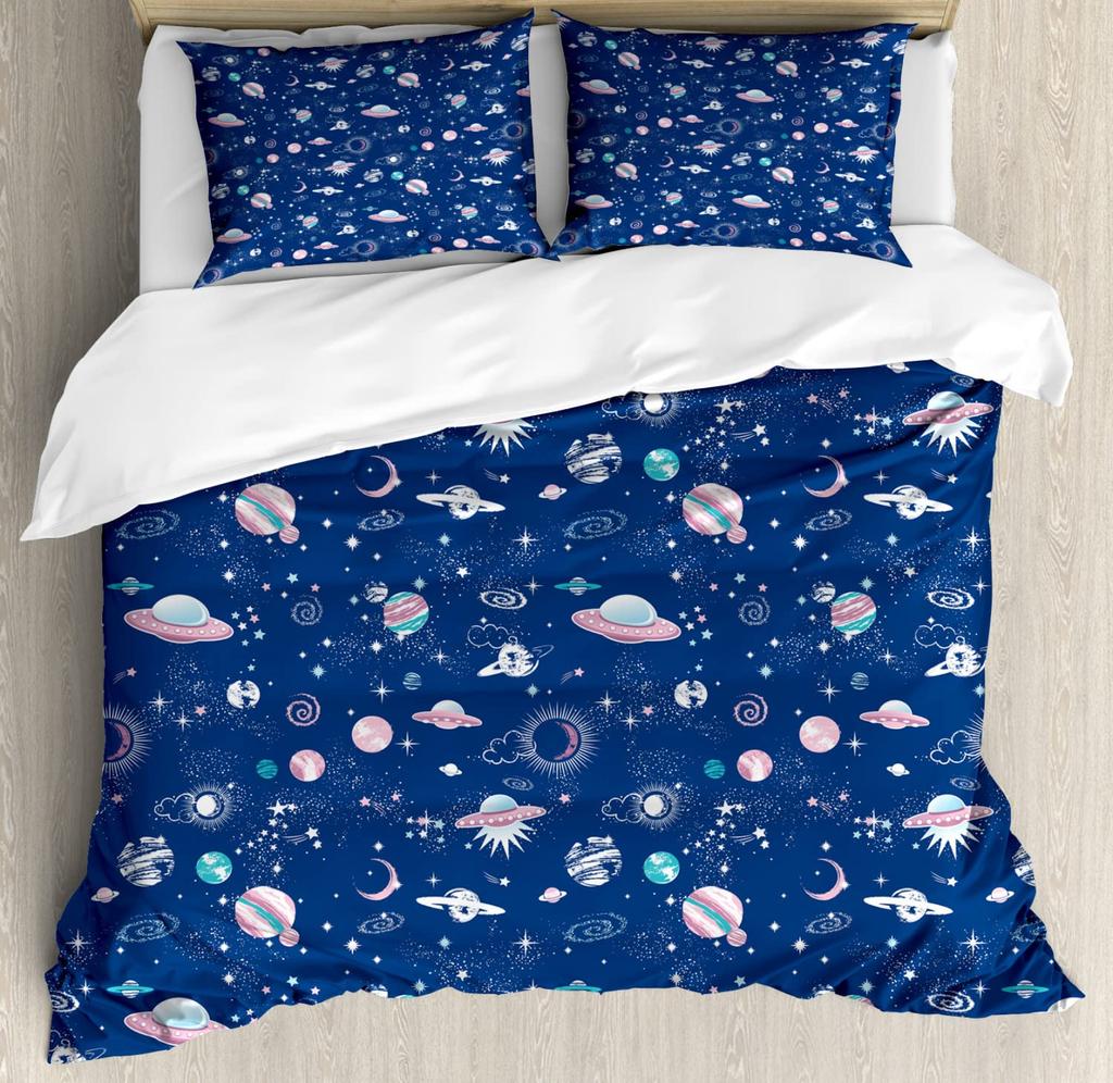 UFO Duvet Cover Set for Kids Boys Girls Teens Queen Lightweight Quilt Cover Outer Space Theme Bedding Set Bedroom Decor No Quilt