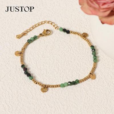 JUSTOP 18K Gold-Plated Natural Stone Bracelet with French Color Beads