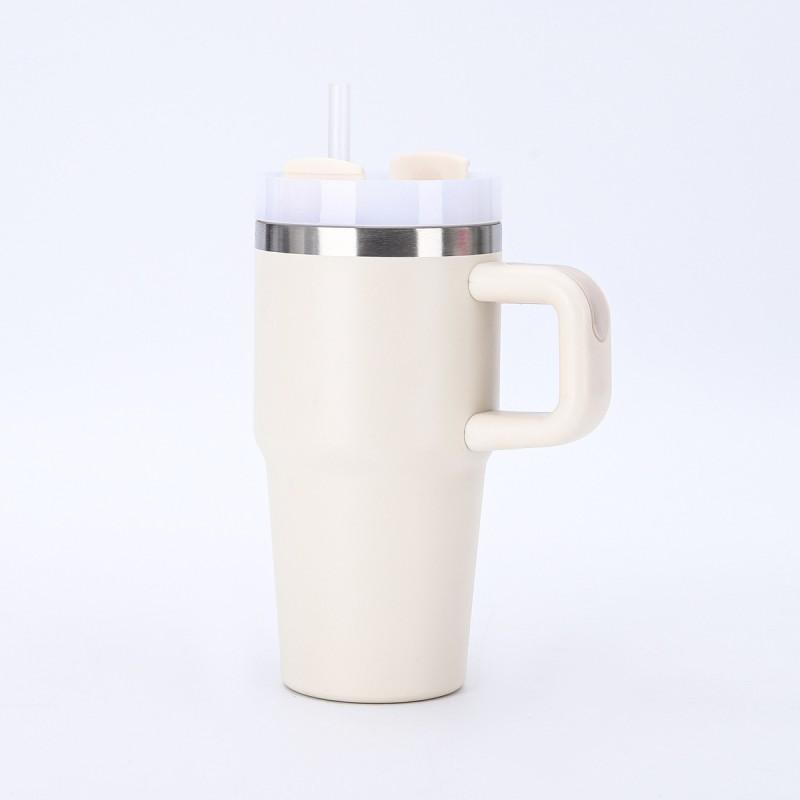 14oz Vakuumisolierte Edelstahl-Reisebecher mit Griff, Strohhalm, für Auto, Büro, Outdoor-Nutzung