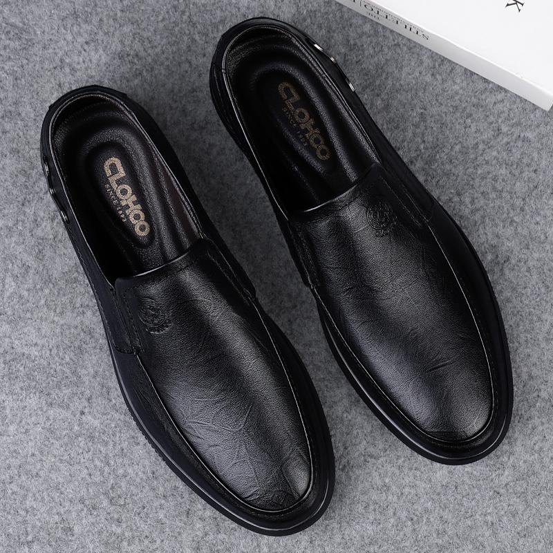 Handmade Men's Shoes Business Leather Shoes Rubber Sole Loafers Slip on Male Casual Shoes Work Office Shoe Black Flat Dress Shoe
