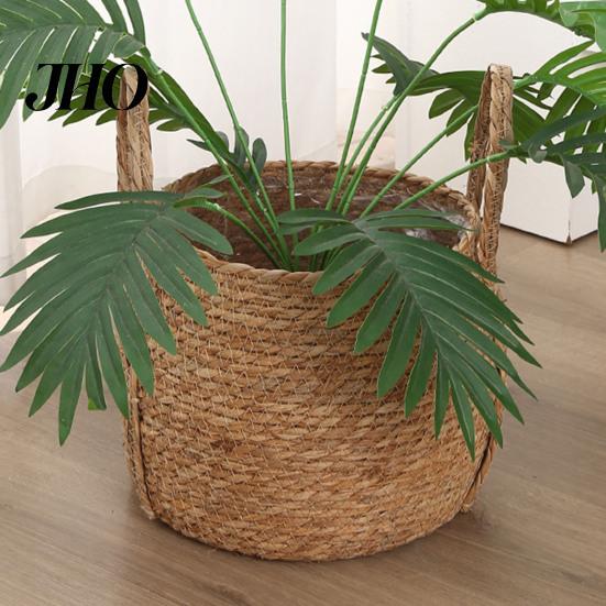 Natural Planter Basket Wicker with Handles Indoor Outdoor Plants Rattan Woven Rustic Plant Pot Home Living Room Balcony Garden Round Decorative Flower