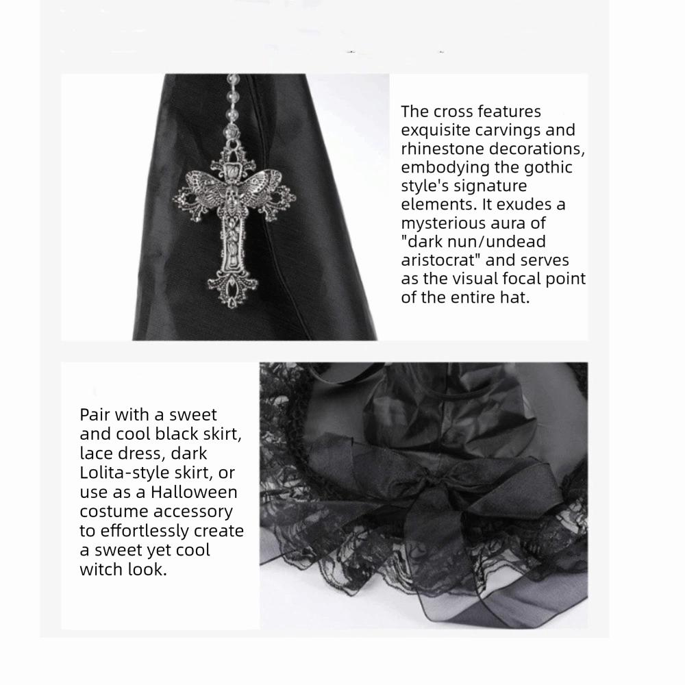Veil Tulle Halloween Witch Hat Gothic Cosplay Hat Spider Ribbon Wizard Hat  Cosplay Costume