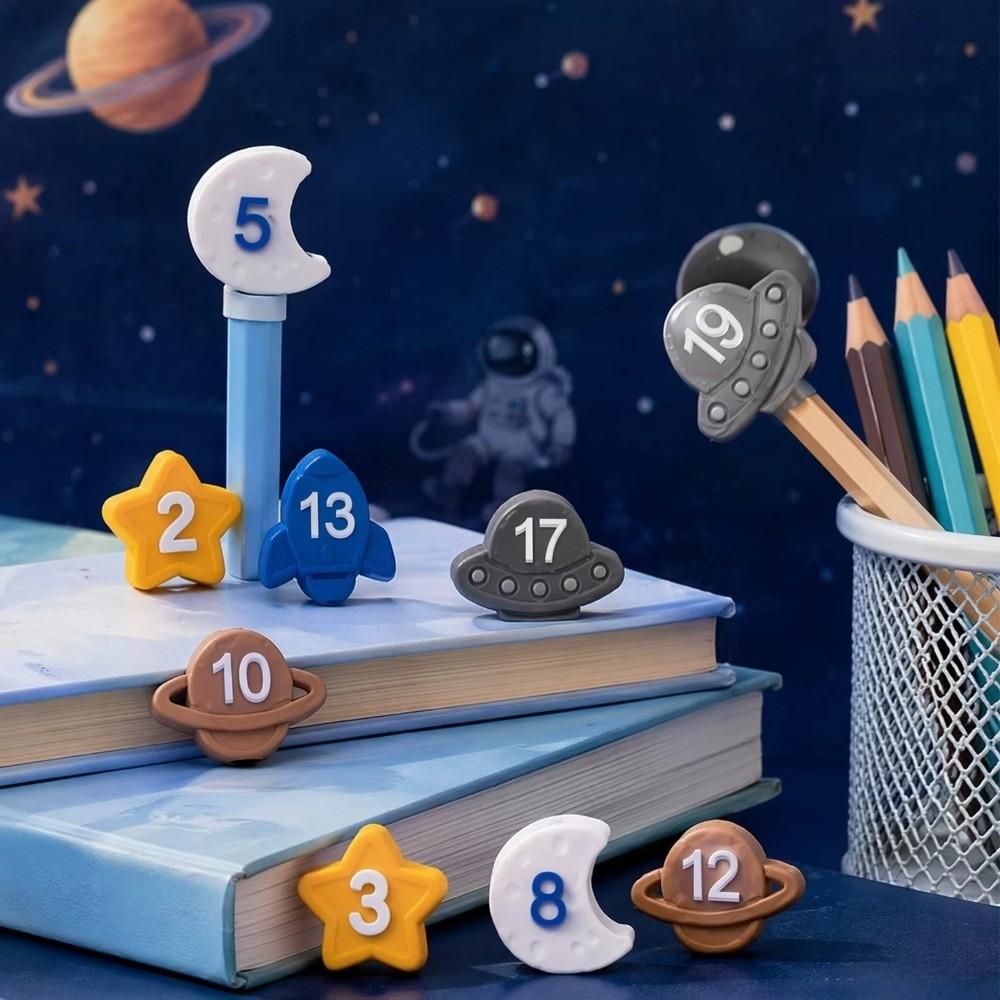 6/30PCS Space-Themed Numbered Pencil Toppers Reusable Pencil Labels Classroom Organization