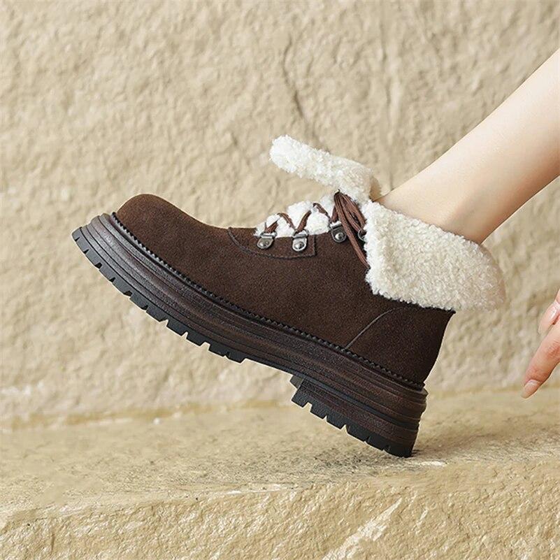 

Meotina/женские ботильоны из натуральной кожи, армейские ботинки на меху с круглым носком и платформой, на толстом среднем каблуке, на шнуровке, зимняя женская обувь