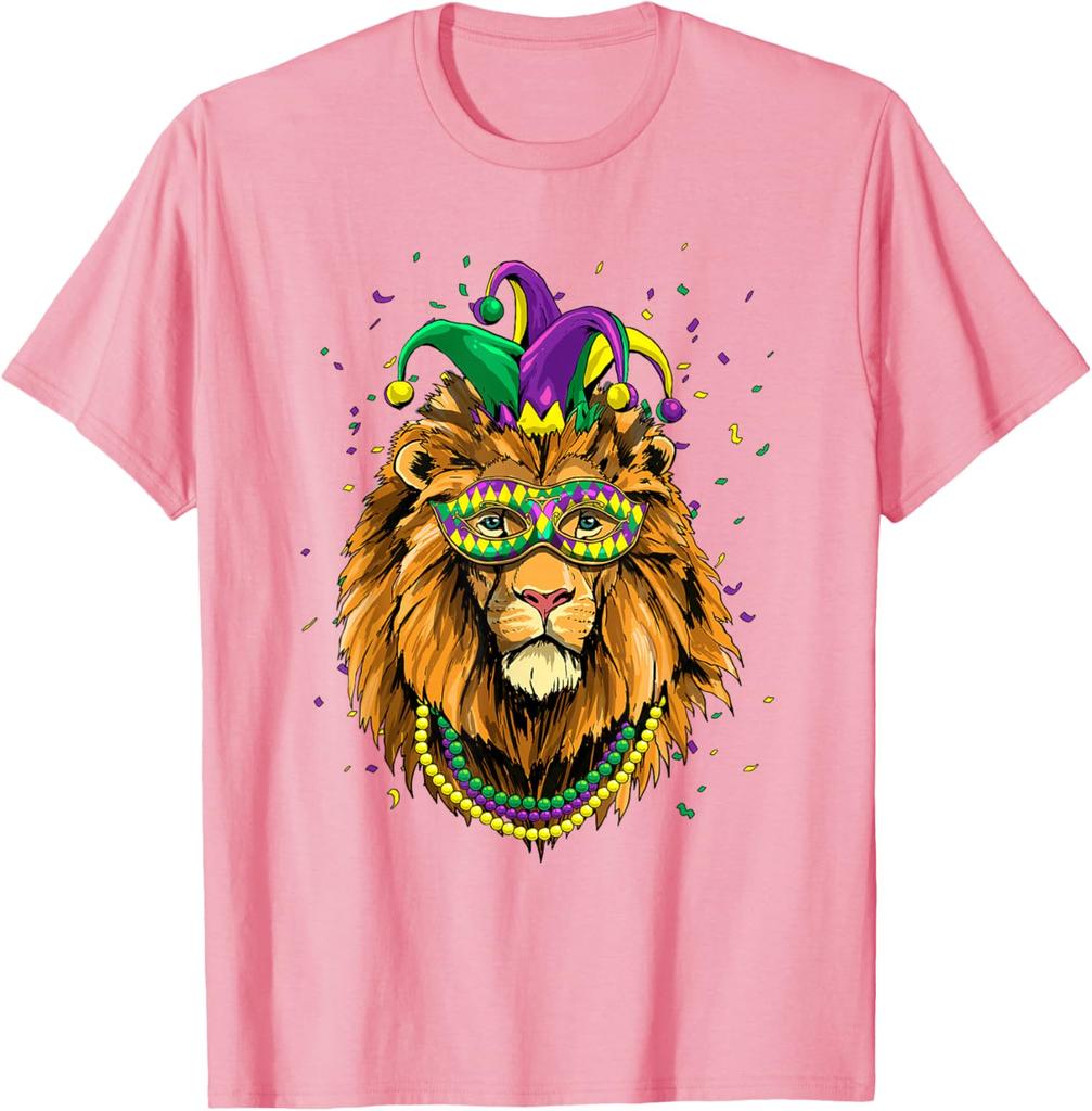 Lion Mardi Gras Mask Graphic Tee Breathable Short Sleeve T-Shirt Carnival Trip