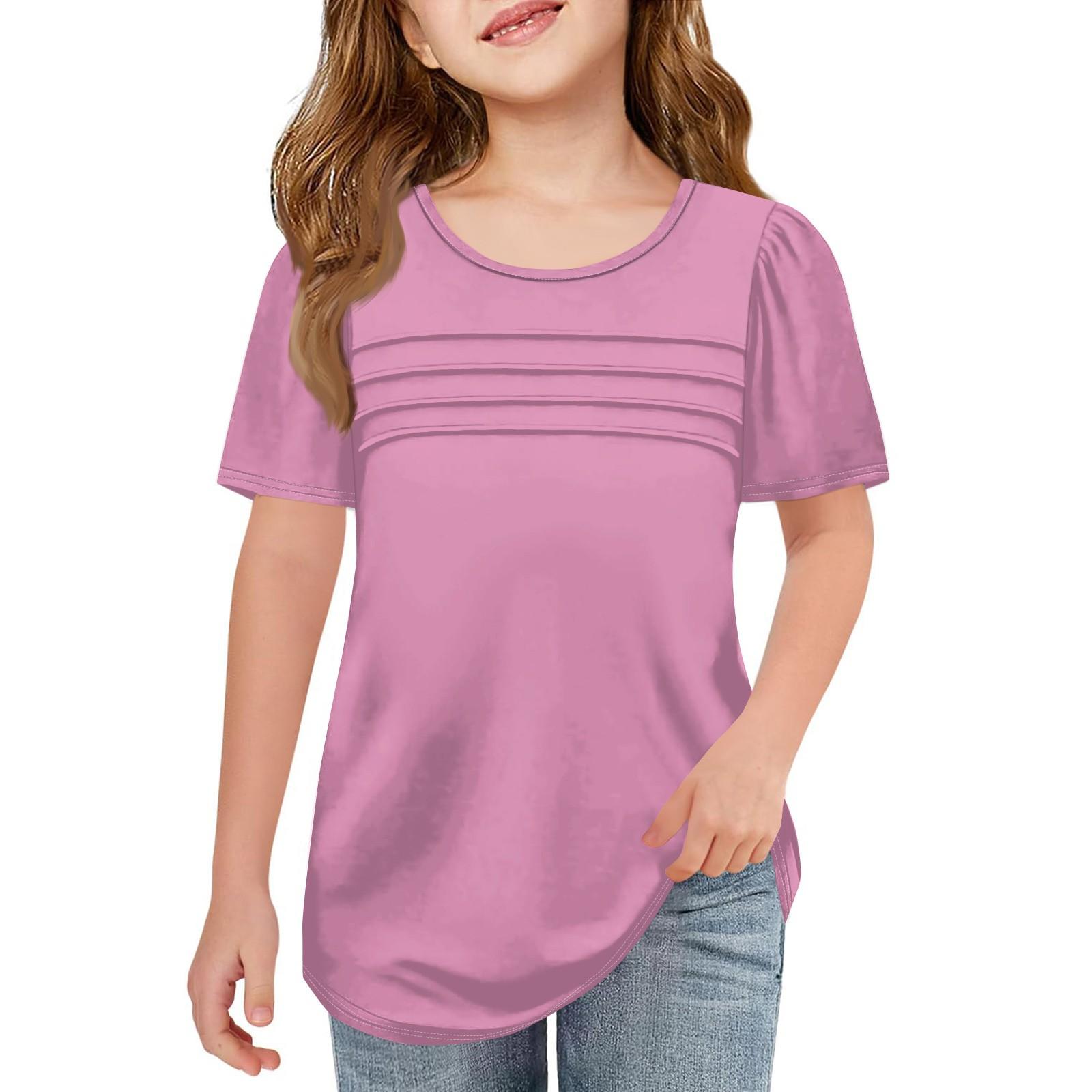 

Детские футболки с короткими рукавами и круглым воротником, футболка для отдыха на лето 120 розовый