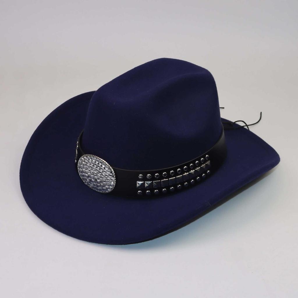 European, American and Western Cowboy Hat Jazz Hat Ethnic Rhinestone Metal Buckle Belt Top Hat Cowboy Hat