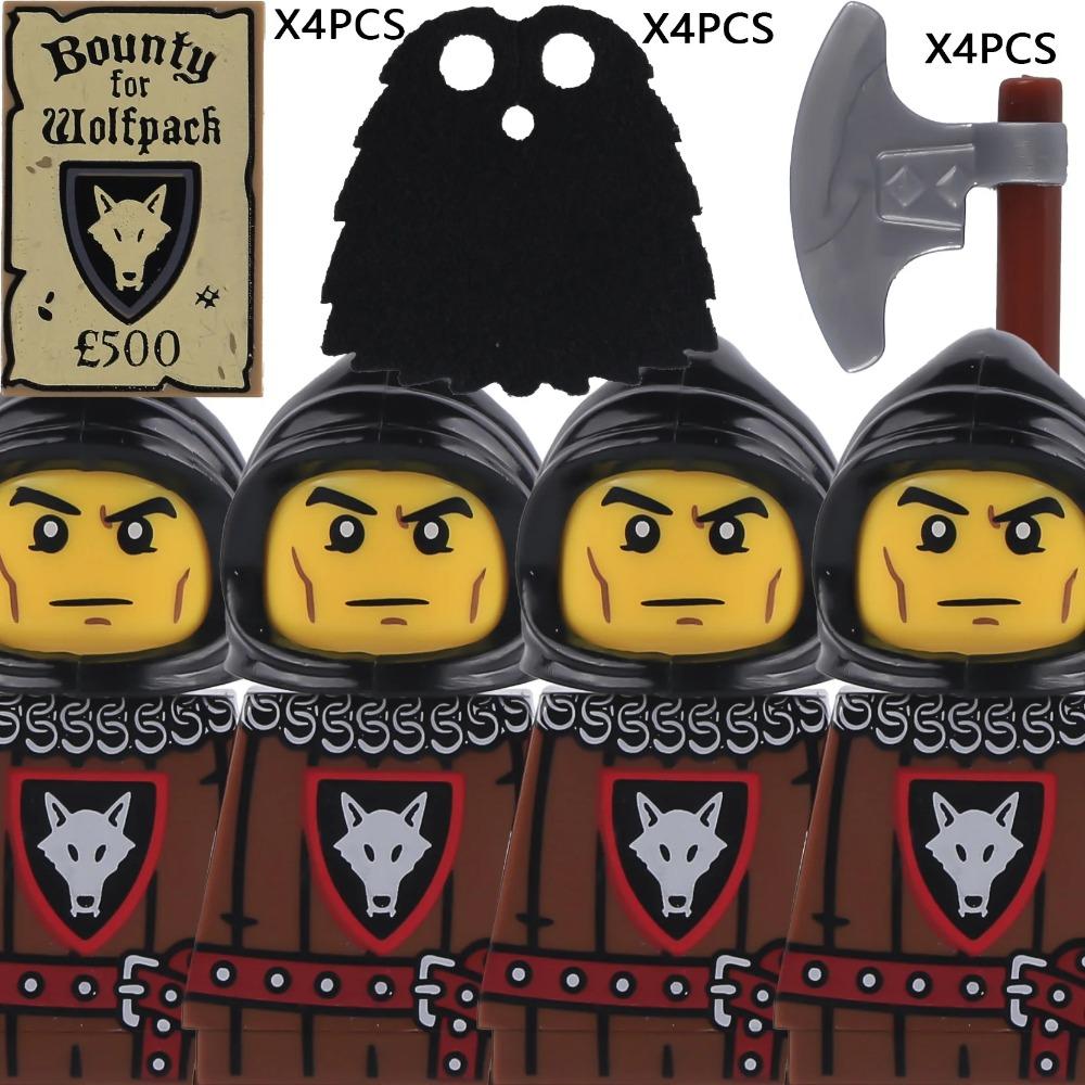 MOC Burg Wolf Ritter Figuren Bausteine Mittelalterliche Militärsoldaten Wache Ranger Krieger Schilde Umhang Waffen Steine Spielzeug