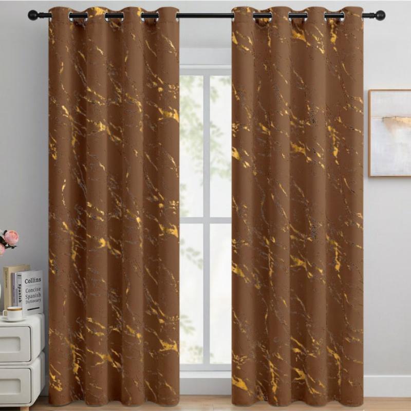 2pcs 100% Blackout Luxury Curtains - Gold Foil Jacquard with High Precision Weave Thickened Window Decor