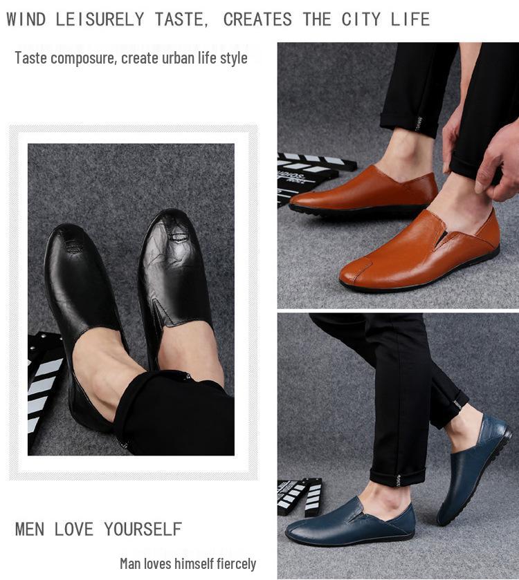 Men's Black Leather Slip-On Shoes – Breathable, Comfortable, Formal Business & Driving Shoes