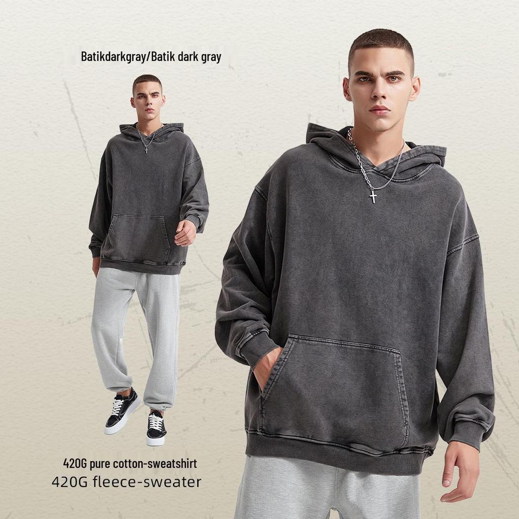 2024 Autumn/Winter Vintage Minimalist Heavyweight Washed Waxed Terry Hoodie (420gsm)