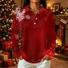 Women's Christmas Print Long Sleeve Button Down Casual Top with Collar and Side Slits