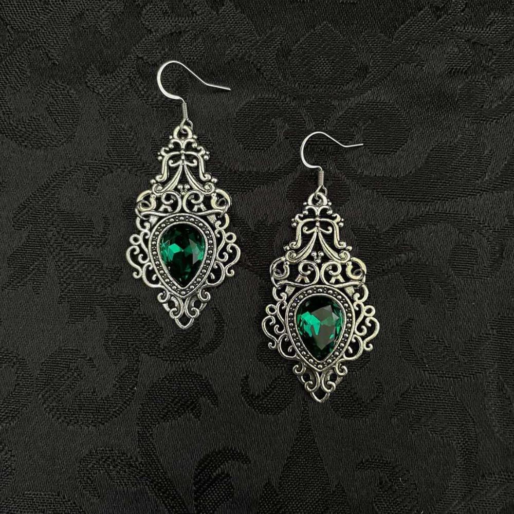 Gothic Victoria Sliver Celtic Filigree Scroll Imitation Gemstone Pendant Dangle Earrings for Women Bride Wedding Jewelry