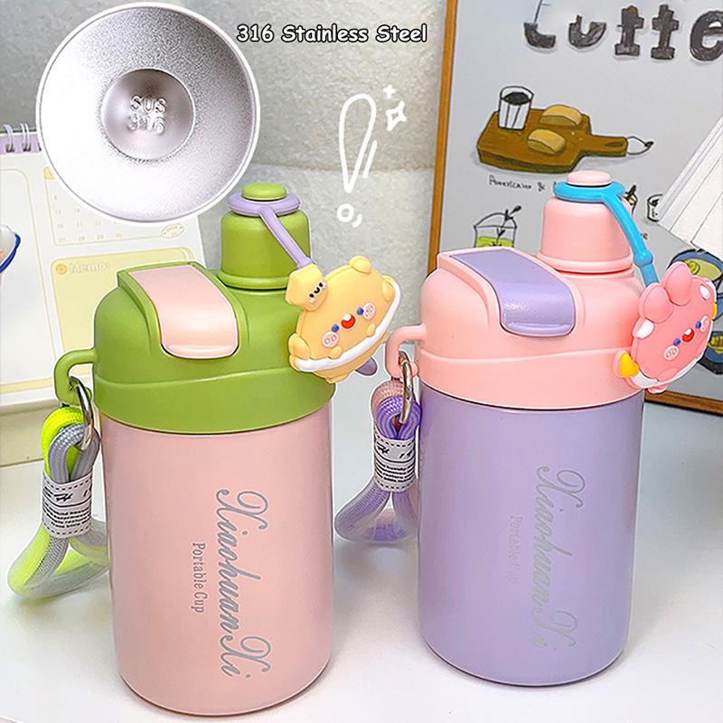 Cartoon Charming Stainless Steel Insulation Water Bottle Outdoor Use Double Drink Thermos Cup Lightweight To Carry Children Vacuum Straw Thermal Cup
